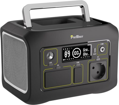 PurMars Portable Power Station, 300W Max 500W 288Wh, AC 230V Solar Storage, USB-D60W, LED Flashlight, Lifepo4 Solar Bank, for Campin