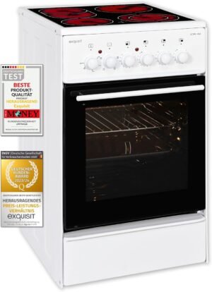 Exquisit Cuisiniere ECM 5-4 BZ Cuisiniere electrique 50 cm zone de cuisson 2 cercles Plaque vitroceramique 46 litres Bla