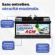 Batterie AGM 120Ah Caravan Edition Batterie Voiture 12v Solution Energetique Solaire Batterie Decharge Lente pour Camping-Car Enfant