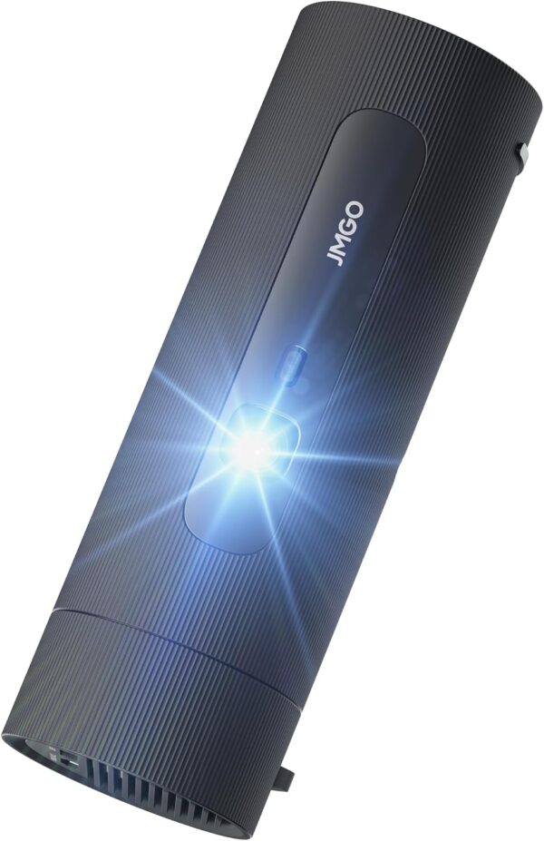 JMGO PicoFlix Mini Portable Outdoor Projector with Google TV, Netflix, 1080P, 420 ISO Lumens, 4.5 Hours Battery, 200 Inch Home Cinem