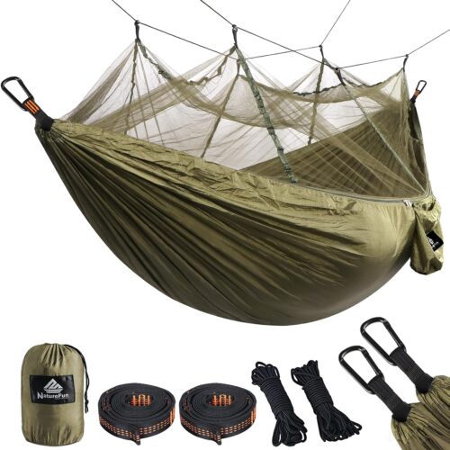 NatureFun Hamac ultra-leger de voyage Camping 300 kg Capacite de charge,(275 x 140 cm) respirante, nylon a parachute a sechage rap
