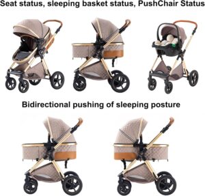 BEBBY Poussette 3 en 1, Poussettes Combinee Portable Pliant en Un Clic,Poussettes Citadines Avec Siege Auto, Poussette Canne Paysage