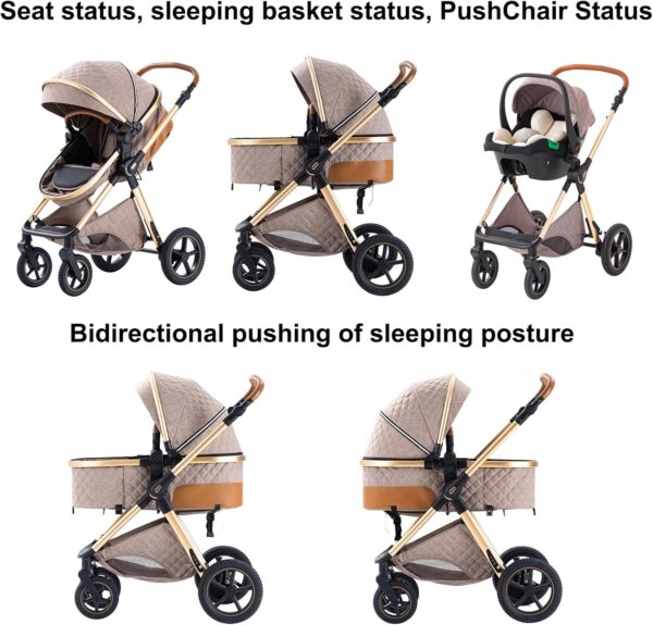 BEBBY Poussette 3 en 1, Poussettes Combinee Portable Pliant en Un Clic,Poussettes Citadines Avec Siege Auto, Poussette Canne Paysage