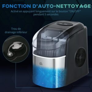 Machine à glaçons HOMCOM 12 kg/24h autonettoyante LED