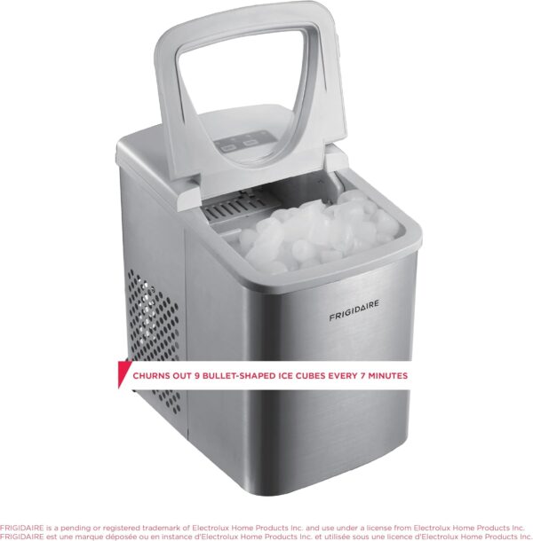 Frigidaire 26 LBS Per Day Portable Compact Ice Maker Stainless Steel Medium Size Ice Maker