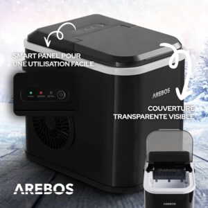 Arebos Machine à glaçons 12kg/24h, 10–15 min, réservoir 1,1 L, silencieuse