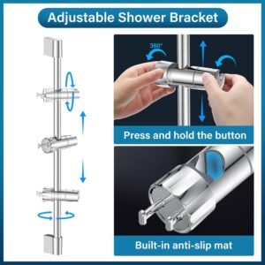 SREWOHS 70cm Stainless Steel Shower Rail with Shower Head Holder, Adjustable and 360 Rotatable (1Slider Set)