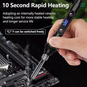Fer a Souder Set,80W Temperature Reglable 180-500C Electronique de Precision avec Interrupteur ONOFF, 5 Conseils de soudage,Barre