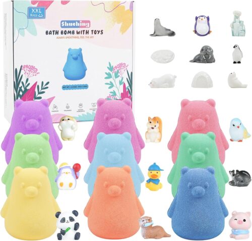 SHUCHING Bombes de Bain Enfants, Boules de Bain Enfants avec Surprise Our Polaire, Bain Moussant Bebe Naturel pour Garcons et Filles