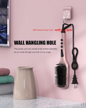Lisseur a cheveux Megawise (2025) avec brosse en ceramique ; Fer plat double tension anti-brulure Cordon rotatif Arret automatiq