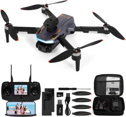 Drone avec camera, Moteur sans balais FPV Drone avec ecran 2.4 inch adulte, Auto-Hover, Controle gestuel, 32GB SD Card with Card Rea