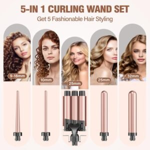 Ensemble de fer a friser 3 barils Fers a friser 5 en 1-BESTOPE PRO Grandes boucles Bigoudis en ceramique avec 2 clips