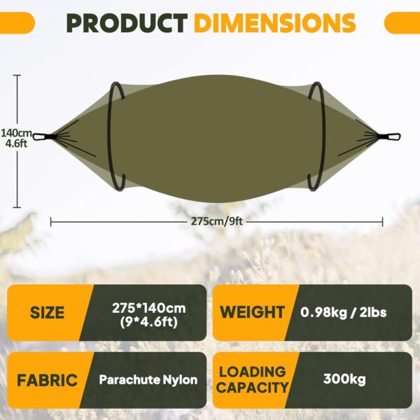 NATUREFUN Hamac de camping ultra-leger Hamac en filet anti-moustiques Capacite de charge de 300 kg, nylon de parachute respirant a