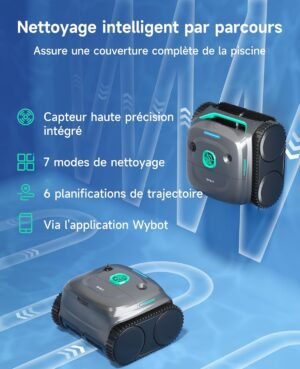 WYBOT C2 Wireless Pool Robot for Buried Pools 150m2, Double Filtration, 3 Motors, Powerful Suction, Cleaning Walls Water Line, 180