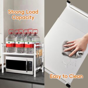 Quuylin 2 Niveaux Support de Four a Micro-Ondes Extensible,avec 6 Crochets,Extensible de 40 a 64 cm,Convient aux etageres de Cuisine