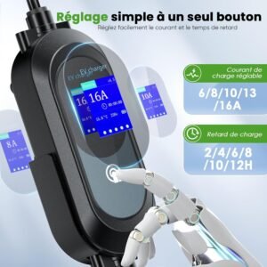 Chargeur voiture électrique Evjuicion 11 kW triphasé Type 2 6 m 6/8/10/13/16 A minuterie