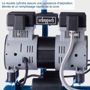 Scheppach HC08Si Ultra Quiet Compressor 8bar 6L Tank 1.5 HP 1100 W Oil Free Low Maintenance Suction Flow 162 Lmin S