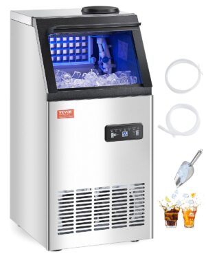 VEVOR Ice Cube Maker with 54.5kg24h Production Capacity and 12.7kg Storage Capacity, 36 Ice Cubes in 15 Minutes, LED Digital Displa