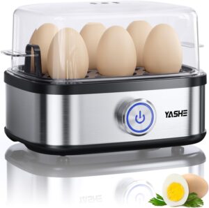 YASHE Cuiseur a œufs, cuisinier d'œufs compact de 400 W, 6 œufs faciles a peler, oeufs mollets, oeufs moyens, oeufs durs, Poacher, f