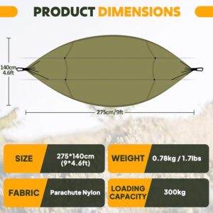 NatureFun Hamac ultra-leger de voyage Camping 300 kg Capacite de charge,(275 x 140 cm) respirante, nylon a parachute a sechage rap