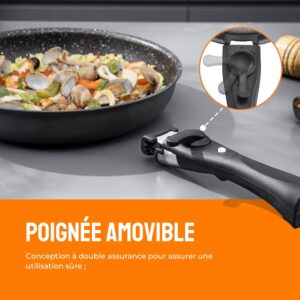 Fadware Lot de 3 poeles - 20 24 28 cm - Avec poignee amovible - Pour tous les types de feux dont induction - Revetement anti-adh
