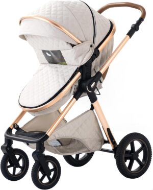 BEBBY Poussette 3 en 1, Poussettes Combinee Portable Pliant en Un Clic,Poussettes Citadines Avec Siege Auto, Poussette Canne Paysage