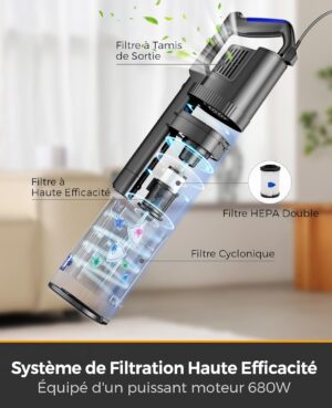 71HIOOVcqL._AC_SL1500_.jpg VACTechPro 32KPa680W6M Aspirateur, Aspirateur Balai avec Depoussiereur 800ML, Aspirateur Balai avec Fil avec Design a Double Poign