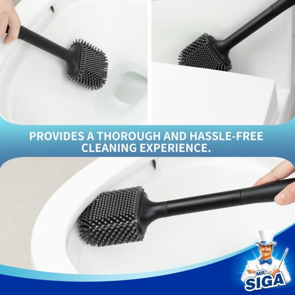MR.SIGA Toilet Brush, Silicone Toilet Brush with Stand, Wall or Floor Mount, Hanging Toilet Brush for Bathroom, Black