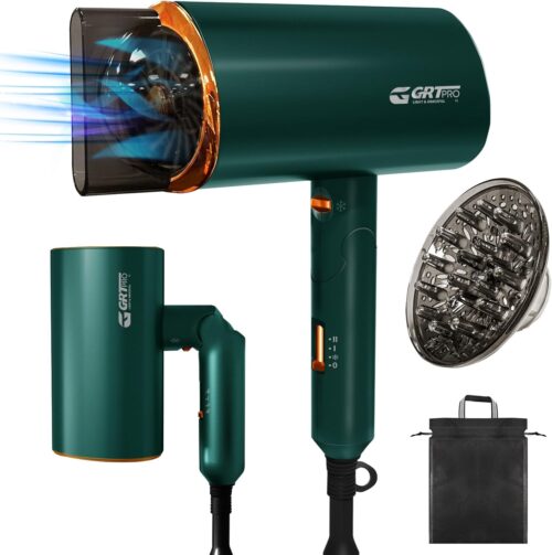 Seche Cheveux Voyage Pliable Ionique 2200W Seche Cheveux Hair Dryer et Diffuseur Buse, Restauration du Blu-ray Leger Sechage Rapid