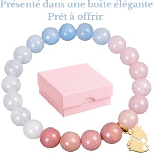 Bracelet pierre naturelle future maman - Breloque pied dorée