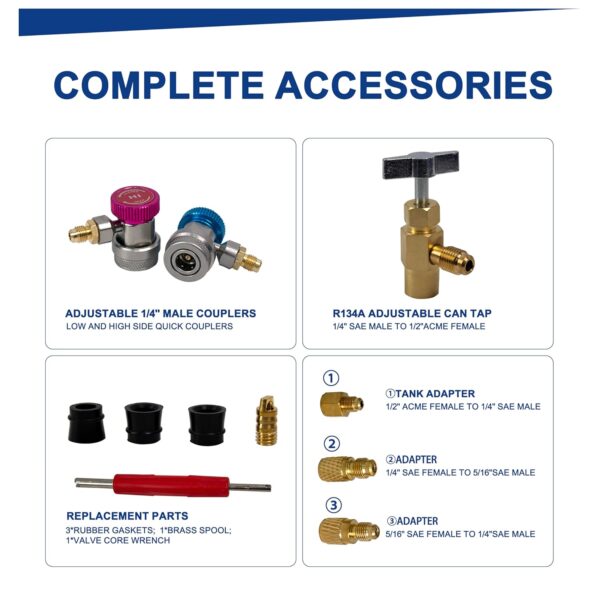 BACOENG R134a 4-Way Car Air Conditioning Refill Kit with 150 cm Hose, Manometer Air Conditioning Gas Filling Kit, Suitable for R32 R