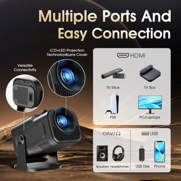 App integree 2025 Upgraded Videoprojecteur 1920 1080P FHD 4K Mini Projecteur Portable Dual Controle avec Souris Android TV WiFi