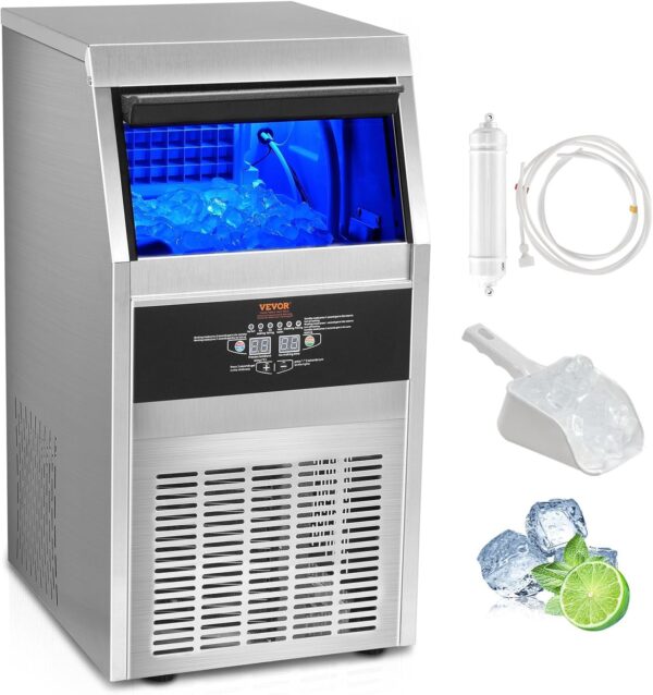 VEVOR Commercial Ice Maker 41kg24h Ice Preparation Device 45 Ice Cube Trays Storage Capacity 11kg Auto Cleaning Without Freestandin