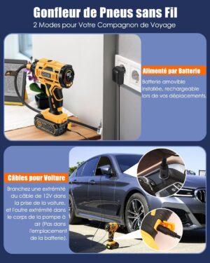 AUTDER Portable Air Compressor, Car Tyre Inflator, Max 180 PSI12.4 Bar, Wireless Car Compressor with 21V and 12V DC Battery, for Ca