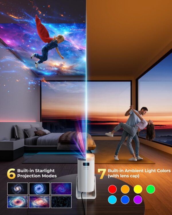 2025 Upgraded Android 11.0 Video Projector, Mini Projector with WiFi and Bluetooth, 4K 1080P Portable Projector, 270 Rotation H