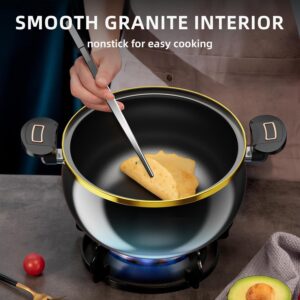 Marmite antiadhesif anodisee dure avec couvercle en verre et cuiseur vapeur, marmite de 8 litres, marmite a soupe profonde pour pate