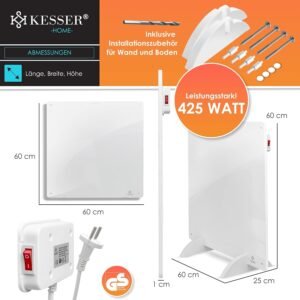 Chauffage infrarouge KESSER panneau mural 425W pieds inclus