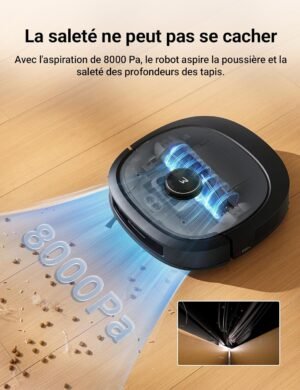 Eureka J20 Robot Aspirateur Laveur Serpilliere a Chenille 17 N, 6000mAh Aspirateur Robot Laveur avec Station Autonettoyante, 8000 Pa