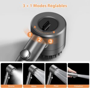 MEKO Anti-Limescale Shower Head with 15 Steps Filter and Hose 1.5 m Water Saving Shower Head High Pressure Shower Filter 3 1 Jet T