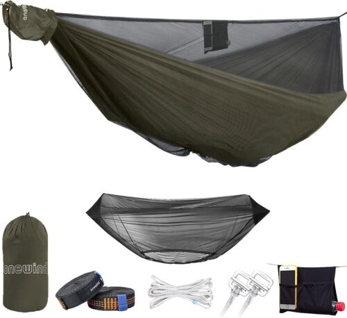 onewind Hamac de Camping de 335 cm avec moustiquaire, hamac Double ultraleger en Nylon Ripstop avec Sangles d'arbre, hamac Portable