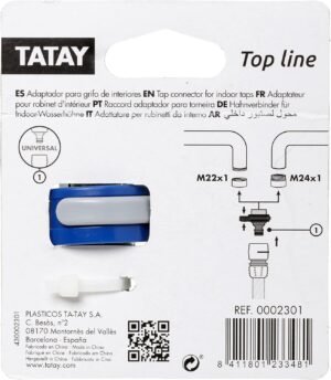 TATAY Adaptateur universel Top Line pour robinet d'interieur, filetage externe 24 mm, filetage interne 22 mm, connecteur universel,