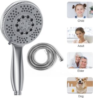 71JN77QiP-L._AC_SL1500_.jpg Vinabo Shower Head 1.5 m Flexible Steel Shower Tube, 5 Functions Multifunctional High Pressure Shower Jet, ABS Chrome Anti-Limesca