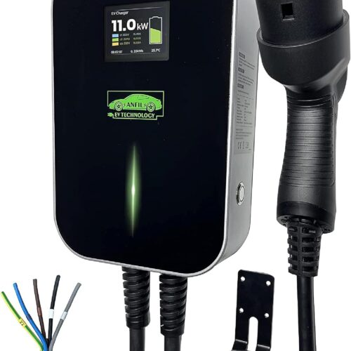 ANFIL 3-Phase Charging Station for Electric Vehicles - EU Standard 16A Charger, 11kW IEC 62196-2 - 6.1m Charging Cable, Type 2 Plug