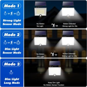 Pxwaxpy Lampe Solaire Exterieur Detecteur de Mouvement, 3 Modes204LED2000LM Lumiere Solaire Exterieure etanche IP65 eclairage Ex