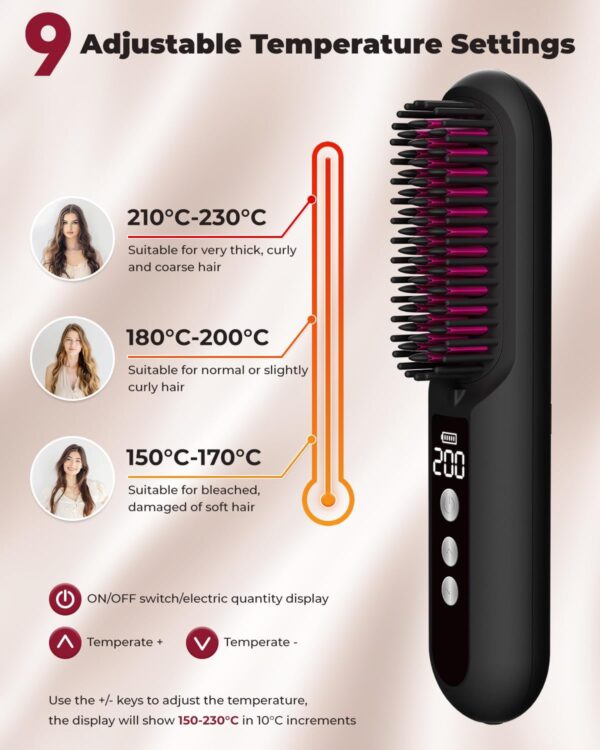 71JlJOxbBUL._AC_SL1500_.jpg CARER SPARK Brosse Lissante Sans Fil 10000mAh Fer a Lisser avec Millions d'Ions Negatif, Autonomie de 80min Chauffage Rapide en 30s