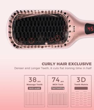 Brosse lissante Megawise Pro en ceramique ionique pour salon a domicile Technologie de chauffage MCH rapide en 20 secondes avec se