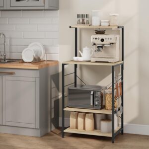 71Js7Fy6L0L._AC_SL1500_.jpg WOLTU Etagere Micro Onde, Meuble Cuisine Rangement, a 4 Niveaux, 4 Crochets, 60x40x123cm Noir Chene Clair