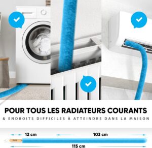BRUSHYZ Brosse Radiateur Longue 115cm I Brosse pour Radiateur sans Rayures I Plumeau Radiateur avec Housse Flexible et Lavable I Bro