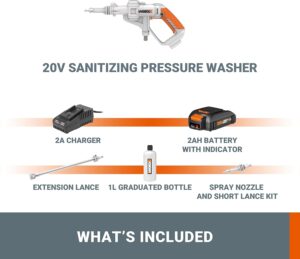 WORX WP650E 20V Nettoyeur Haute Pression sans Fil Hydroshot PowerShare, Bouteille Graduee de 1 L, 1 Buse de Pulverisation