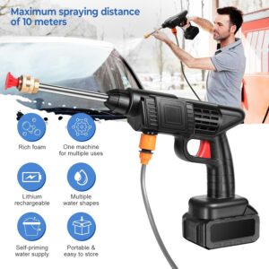 Nettoyeur Haute Pression Portable avec Une Batterie2 et Chargeur 24V 1500mAh Batterie Rechargeable 150 PSI Nettoyeur Haute Pression